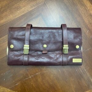 Leather and canvas excursion roll toiletry travel hanging men's accessory bag